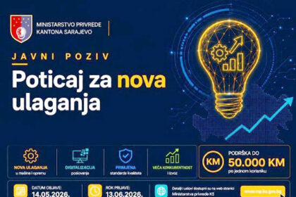 KS: Objavljen javni poziv, 1,8 miliona KM za poticaj razvoju male privrede u 2026.